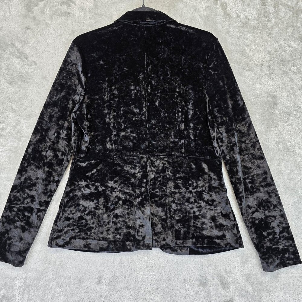 G by Guess Blazer Womens Medium Black Crushed Velvet One Button Jacket Stretch - Picture 9 of 9